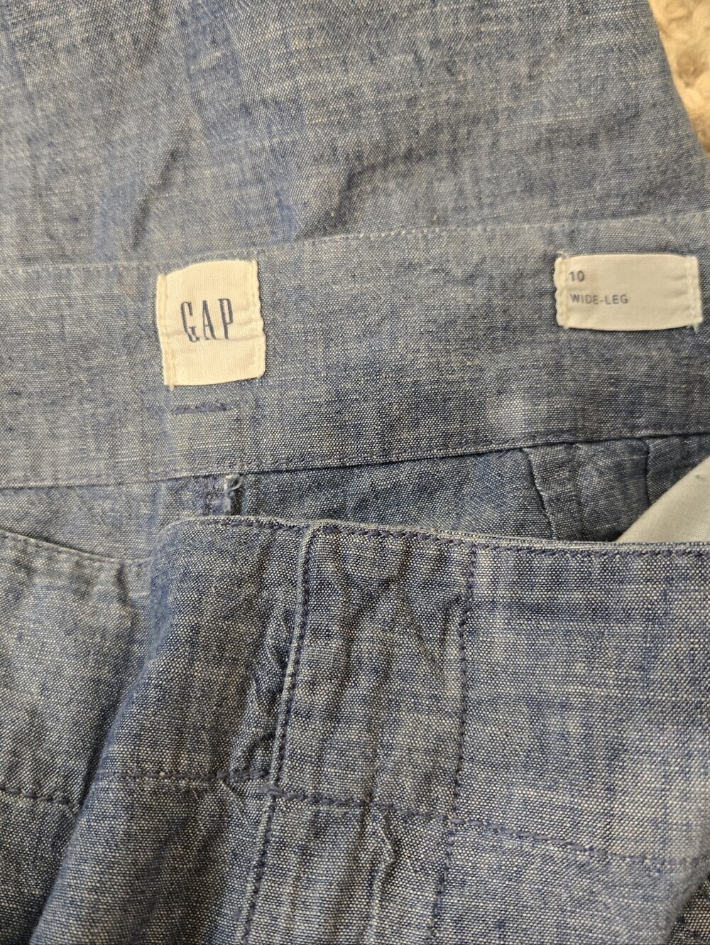 GAP Women's Wide Leg Chambray Pants Blue 100% Cotton Size 10 - Picture 3 of 6